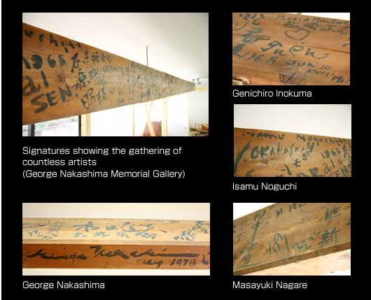 Signatures showing the gathering of countless artists(George Nakashima Memorial Gallery)